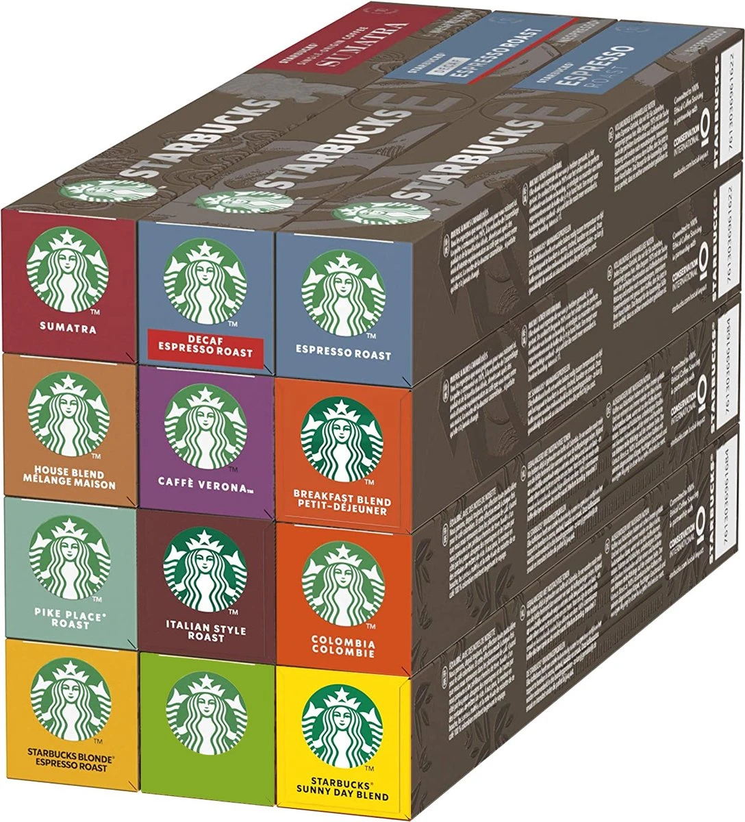 Starbucks® By Nespresso Probeerverpakking - 8 Varianten - 12 X 10 Capsules 1 Starbucks® By Nespresso Probeerverpakking - 8 Varianten - 12 X 10 Capsules