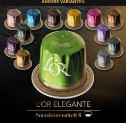 L'OR Lungo Elegante Koffiecups - Intensiteit 6/12 - 10 X 10 Capsules -Koffie Discountwinkel 1200x1173