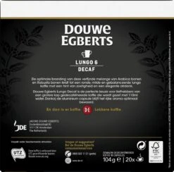 Douwe Egberts Lungo Decaf (6) - 10 X 20 Koffiecups -Koffie Discountwinkel 1200x1186 1