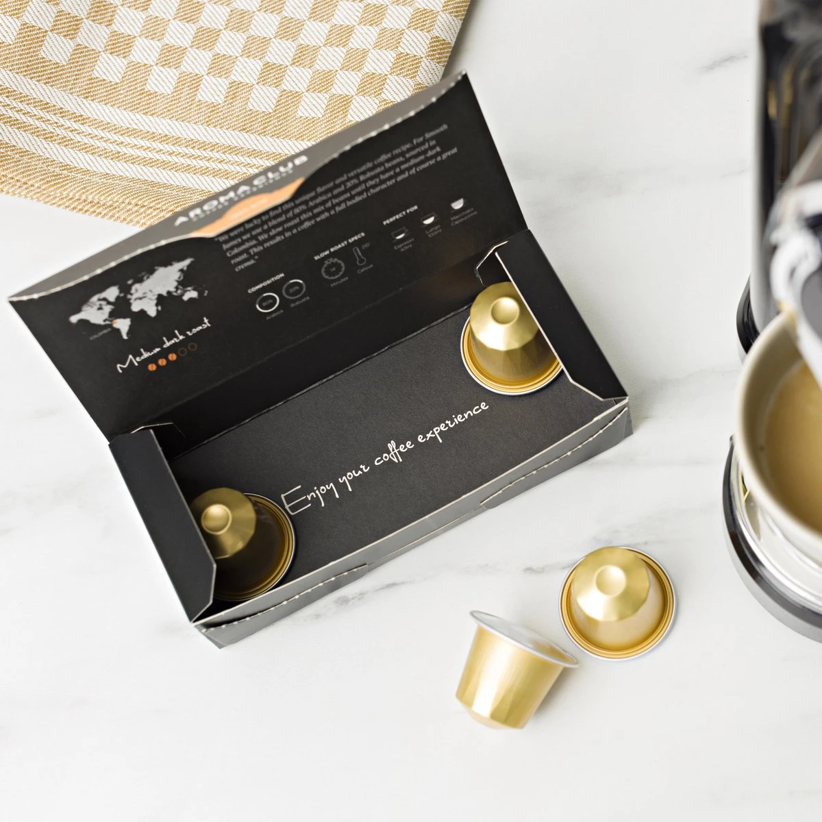 Aroma Club - Nespresso Compatible Capsules (120 St.) - No. 2 Smooth James - Intensiteit 3/5 - Espresso & Lungo - 100% Aluminium Koffiecups 5 Aroma Club - Nespresso Compatible Capsules (120 St.) - No. 2 Smooth James - Intensiteit 3/5 - Espresso & Lungo - 100% Aluminium Koffiecups - Afbeelding 5