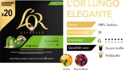 L'OR Lungo Elegante Koffiecups - Intensiteit 6/12 - 10 X 20 Capsules 16 L'OR Lungo Elegante Koffiecups - Intensiteit 6/12 - 10 X 20 Capsules -Koffie Discountwinkel 1200x677