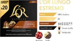 L'OR Lungo Estremo (10) - 10 X 20 Koffiecups -Koffie Discountwinkel 1200x678 1