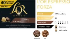 L'OR Espresso Forza Koffiecups - Intensiteit 9/12 - 4 X 40 Capsules 8 L'OR Espresso Forza Koffiecups - Intensiteit 9/12 - 4 X 40 Capsules -Koffie Discountwinkel 1200x678