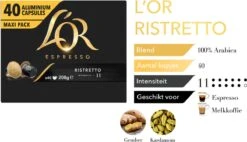 L'OR Espresso Ristretto Koffiecups - Intensiteit 11/12 - 4 X 40 Capsules -Koffie Discountwinkel 1200x691 1