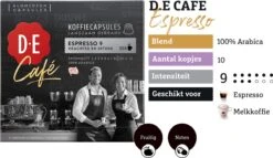 Douwe Egberts D.E Café Espresso Koffiecups - Intensiteit 9/12 - 10 X 20 Capsules -Koffie Discountwinkel 1200x697
