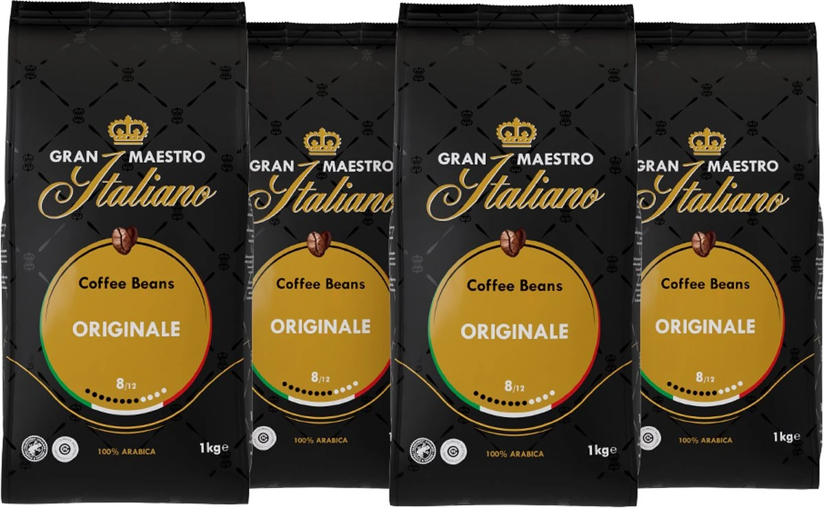 Gran Maestro Italiano - Orginale - Koffiebonen - Bonen Voor Espresso En Lungo - Arabica – 4 X 1kg 1 Gran Maestro Italiano - Orginale - Koffiebonen - Bonen Voor Espresso En Lungo - Arabica – 4 X 1kg