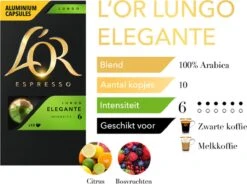 L'OR Lungo Elegante Koffiecups - Intensiteit 6/12 - 10 X 10 Capsules -Koffie Discountwinkel 1200x893