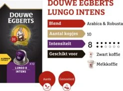 Douwe Egberts Lungo Intens Koffiecups - Intensiteit 8/12 - 10 X 10 Capsules -Koffie Discountwinkel 1200x894