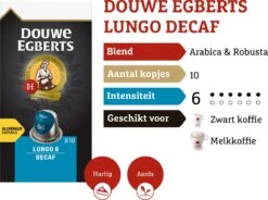 Douwe Egberts Lungo Decaf Koffiecups - Intensiteit 6/12 - 10 X 10 Capsules -Koffie Discountwinkel 1200x895