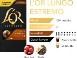 L'OR Lungo Estremo Koffiecups - Intensiteit 10/12 - 10 X 10 Capsules -Koffie Discountwinkel 1200x907