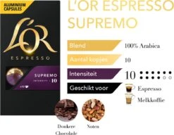 L'OR Espresso Supremo Koffiecups - Intensiteit 10/12 - 10 X 10 Capsules -Koffie Discountwinkel 1200x933