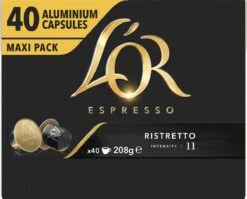 L'OR Espresso Ristretto Koffiecups - Intensiteit 11/12 - 4 X 40 Capsules -Koffie Discountwinkel 1200x965 2