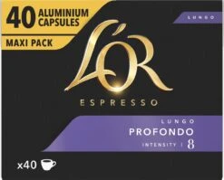 L'OR Lungo Profondo Koffiecups - Intensiteit 8/12 - 4 X 40 Capsules -Koffie Discountwinkel 1200x966 1