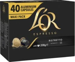 L'OR Espresso Ristretto Koffiecups - Intensiteit 11/12 - 4 X 40 Capsules -Koffie Discountwinkel 1200x989 1