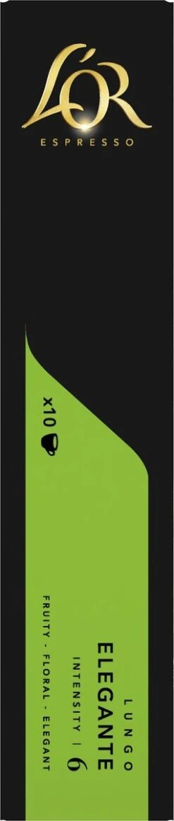 L'OR Lungo Elegante Koffiecups - Intensiteit 6/12 - 10 X 10 Capsules -Koffie Discountwinkel 255x1200