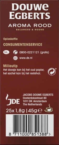 Douwe Egberts Aroma Rood Sticks Oploskoffie - 6 X 25 Zakjes -Koffie Discountwinkel 492x1200