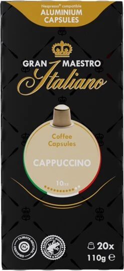 Gran Maestro Italiano - Cappuccino - Koffiecups - Nespresso Compatibel Capsules - Intense Smaak - 6 X 20 Cups -Koffie Discountwinkel 551x1200