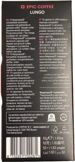 100 Capsules Epic Coffee - Lungo - Nespresso® Compatible Aluminium Capsules - RFA Keurmerk - Doos 100 Stuks -Koffie Discountwinkel 560x1200