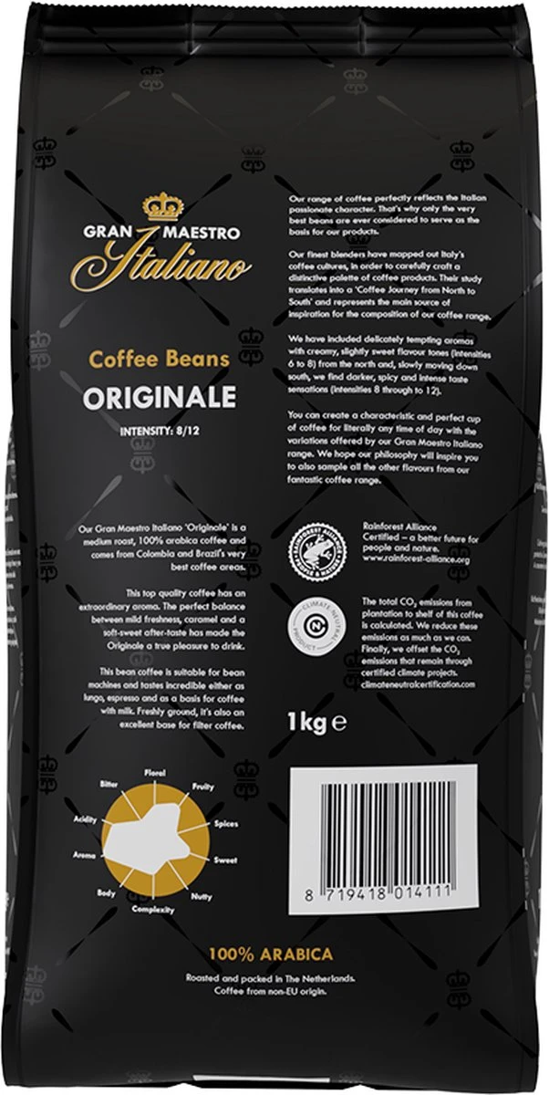 Gran Maestro Italiano - Orginale - Koffiebonen - Bonen Voor Espresso En Lungo - Arabica – 4 X 1kg 2 Gran Maestro Italiano - Orginale - Koffiebonen - Bonen Voor Espresso En Lungo - Arabica – 4 X 1kg - Afbeelding 2