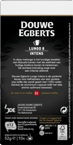 Douwe Egberts Lungo Intens Koffiecups - Intensiteit 8/12 - 10 X 10 Capsules -Koffie Discountwinkel 607x1200