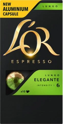 L'OR Lungo Elegante Koffiecups - Intensiteit 6/12 - 10 X 10 Capsules -Koffie Discountwinkel 609x1200