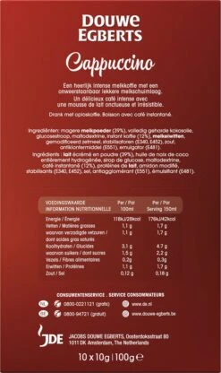 Douwe Egberts Verwenkoffie Cappuccino Oploskoffie - 5 X 10 Zakjes -Koffie Discountwinkel 713x1200 1