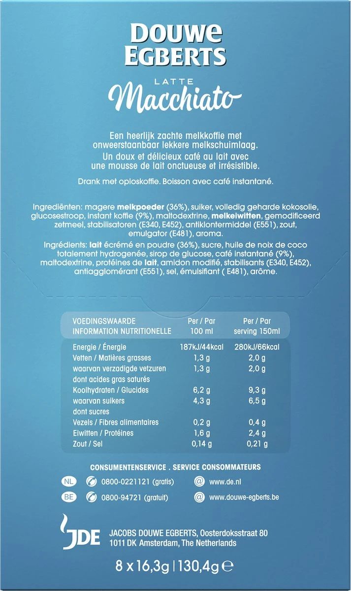 Douwe Egberts Verwenkoffie Latte Macchiato Oploskoffie - 5 X 8 Zakjes 3 Douwe Egberts Verwenkoffie Latte Macchiato Oploskoffie - 5 X 8 Zakjes - Afbeelding 3