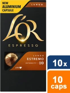 L'OR Lungo Estremo Koffiecups - Intensiteit 10/12 - 10 X 10 Capsules -Koffie Discountwinkel 909x1200
