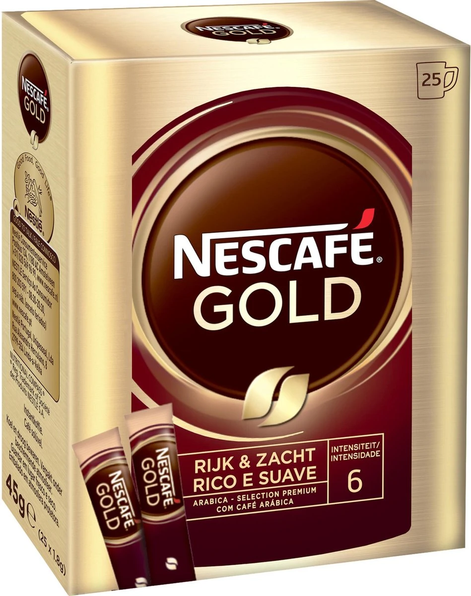 Nescafé Gold Oploskoffie - 6 Doosjes à 25 Zakjes 3 Nescafé Gold Oploskoffie - 6 Doosjes à 25 Zakjes - Afbeelding 3